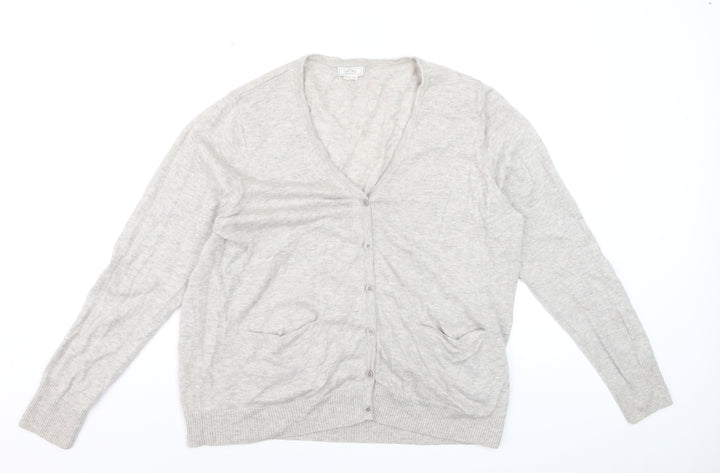 Fat Face Women Beige Cardigan Long Sleeve V-Neck Size 20 Jumper