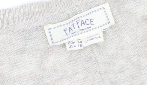Fat Face Women Beige Cardigan Long Sleeve V-Neck Size 20 Jumper