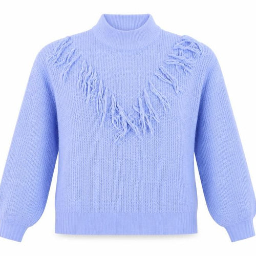 Wednesday's Girl Women's Blue High Neck Fringe Knit Jumper Size M