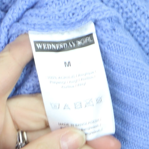 Wednesday's Girl Women's Blue High Neck Fringe Knit Jumper Size M