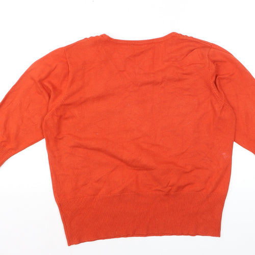 Roman Women Orange 3/4 Sleeve Square Neck Button Jumper Size 16