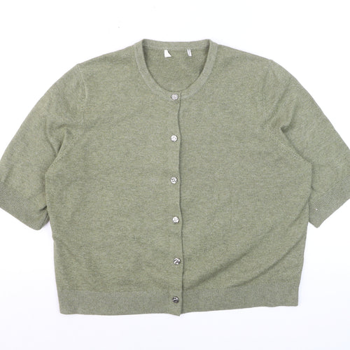 Marks and Spencer Women Faded Green L Cardigan Wool Blend Crew Neck