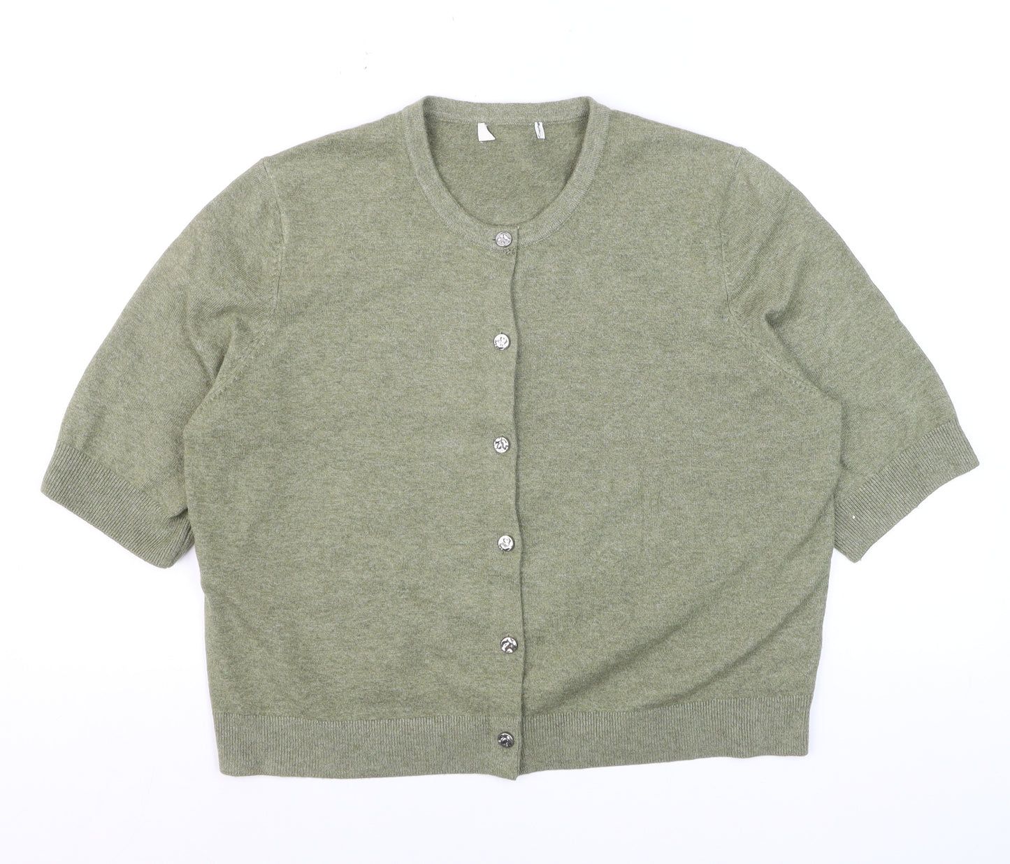 Marks and Spencer Women Faded Green L Cardigan Wool Blend Crew Neck