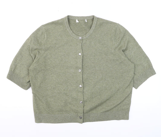 Marks and Spencer Women Faded Green L Cardigan Wool Blend Crew Neck