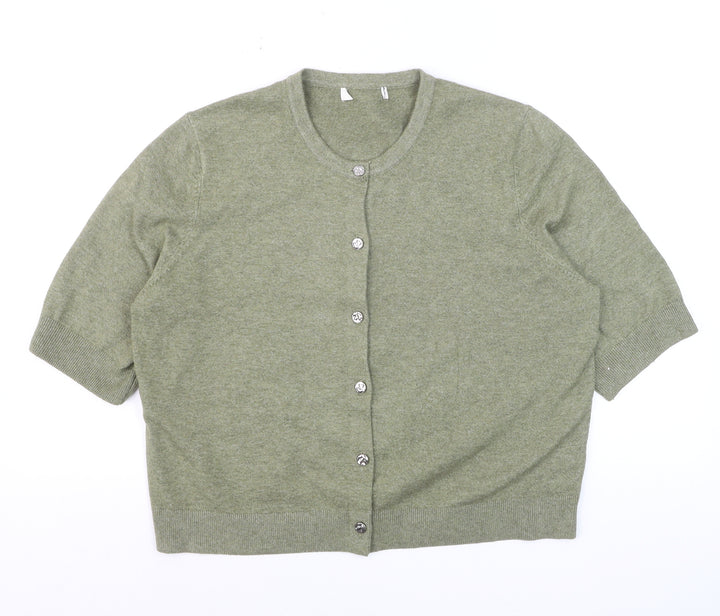 Marks and Spencer Women Faded Green L Cardigan Wool Blend Crew Neck