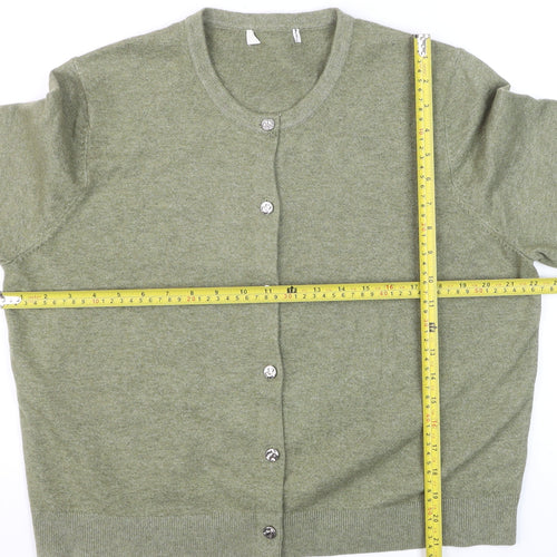 Marks and Spencer Women Faded Green L Cardigan Wool Blend Crew Neck