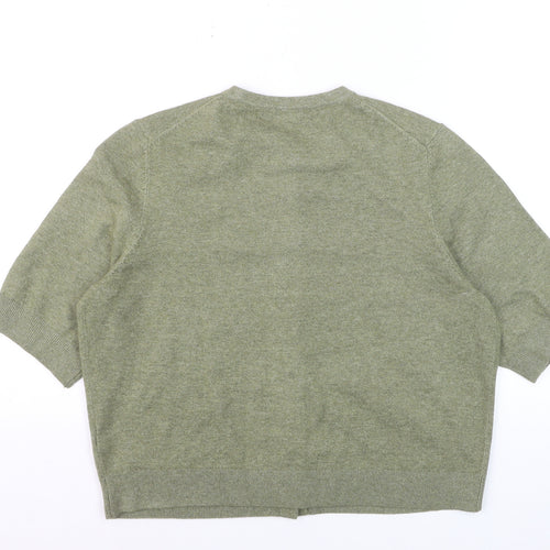 Marks and Spencer Women Faded Green L Cardigan Wool Blend Crew Neck