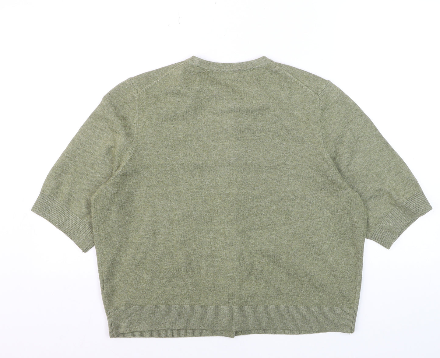 Marks and Spencer Women Faded Green L Cardigan Wool Blend Crew Neck