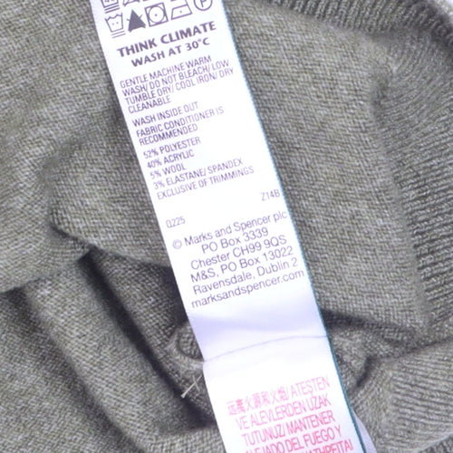 Marks and Spencer Women Faded Green L Cardigan Wool Blend Crew Neck