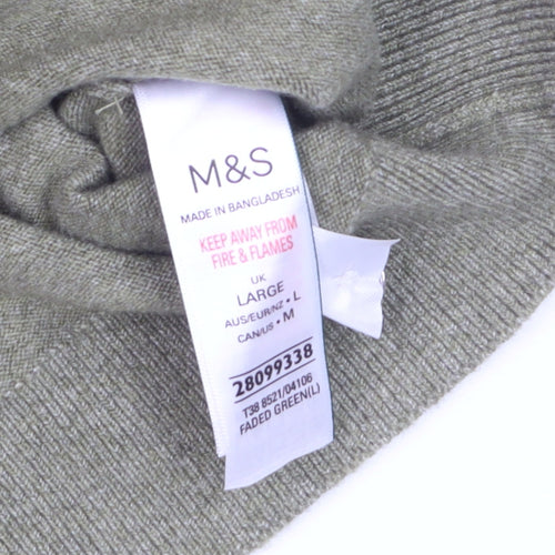 Marks and Spencer Women Faded Green L Cardigan Wool Blend Crew Neck