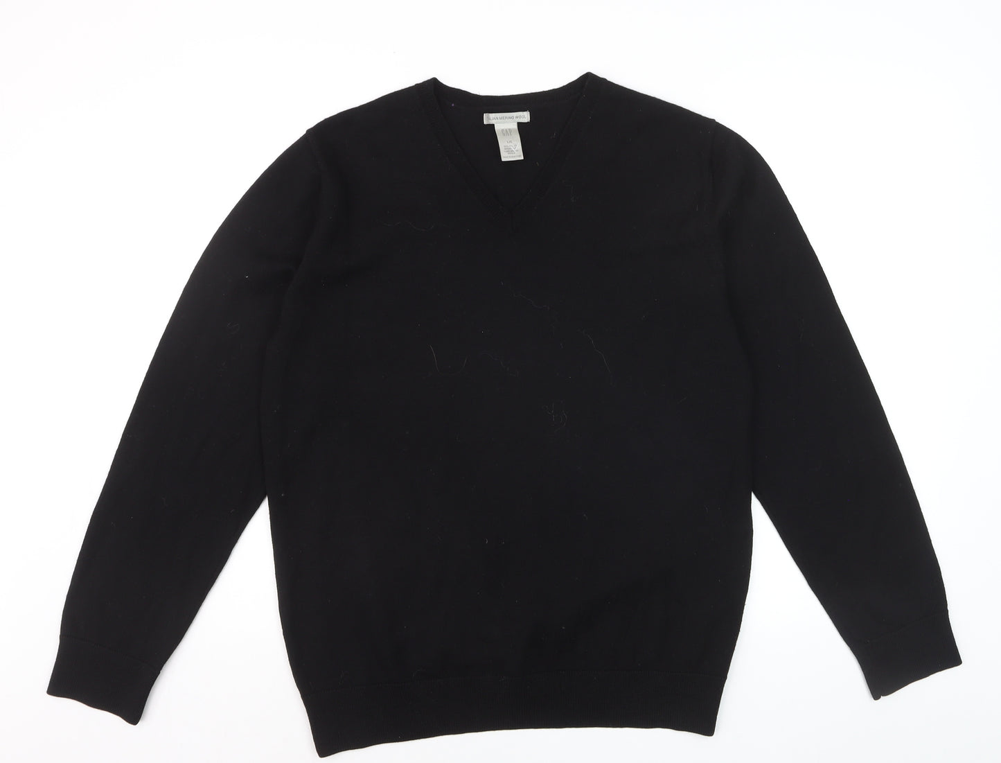 GAP Men’s Black Merino Wool V-Neck Pullover Jumper Size L