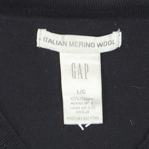 GAP Men’s Black Merino Wool V-Neck Pullover Jumper Size L