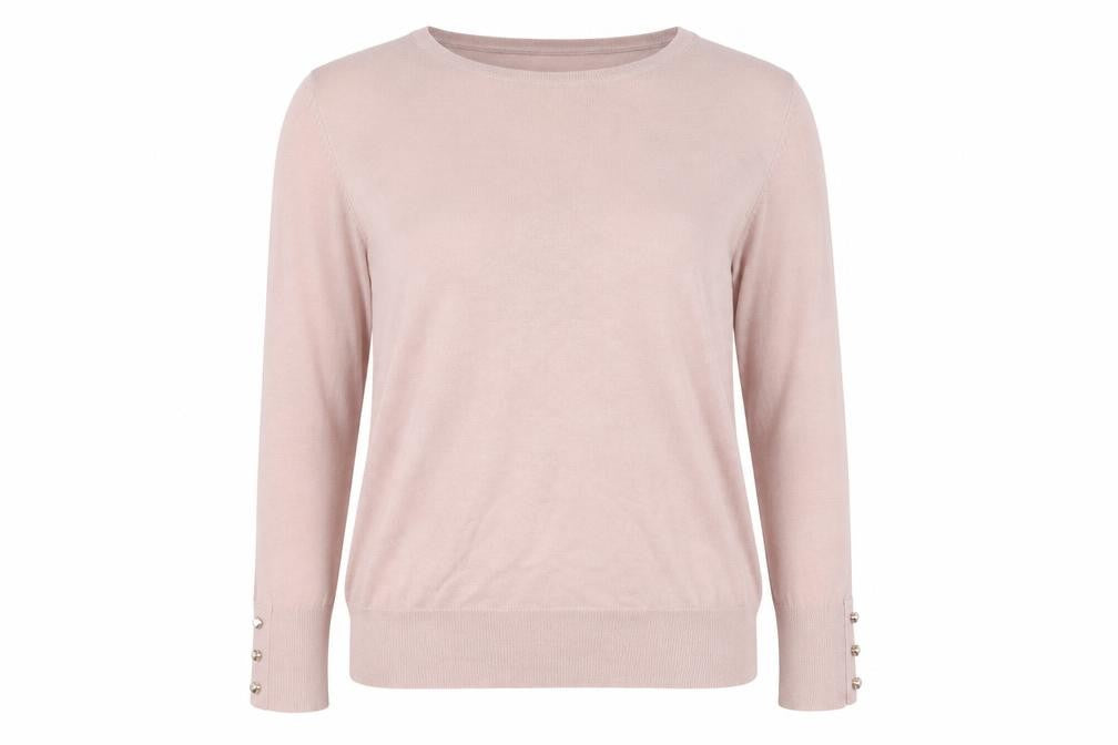 Front view of Lipsy Women’s Pink Crew Neck Long Sleeve jumper, size UK 16