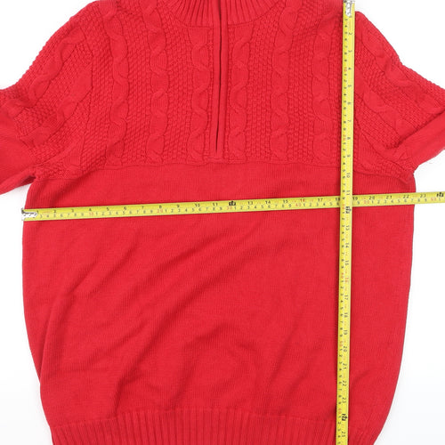 IZOD Men's Red Cable-Knit Half Zip Cotton Jumper Size L