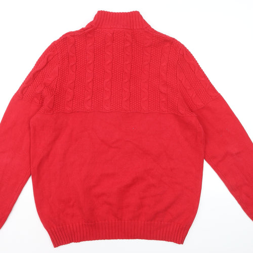 IZOD Men's Red Cable-Knit Half Zip Cotton Jumper Size L
