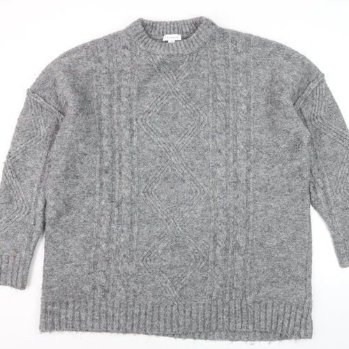 Topshop Grey Cable-Knit Crew Neck Jumper M Unisex Long Sleeve