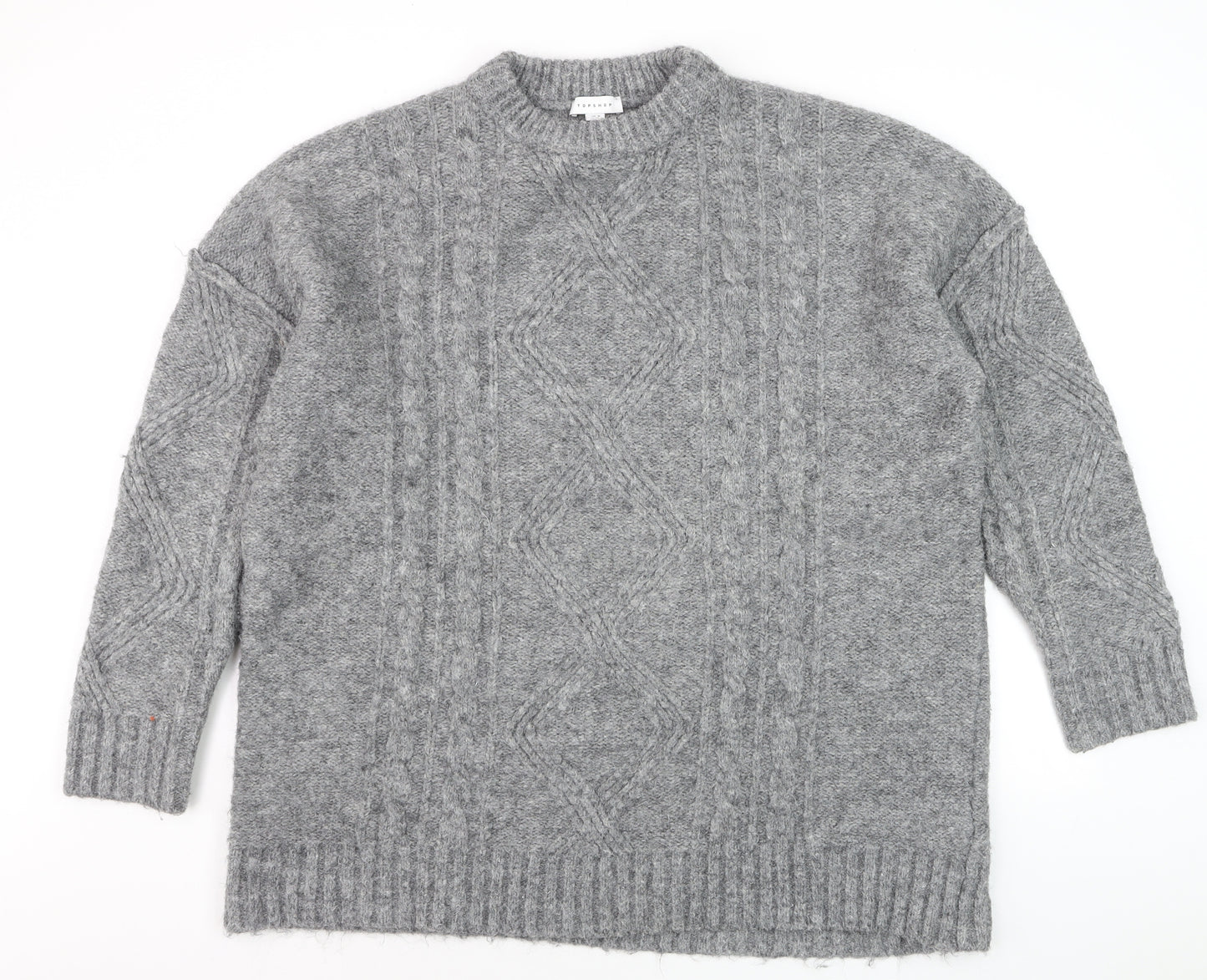 Topshop Grey Cable-Knit Crew Neck Jumper M Unisex Long Sleeve