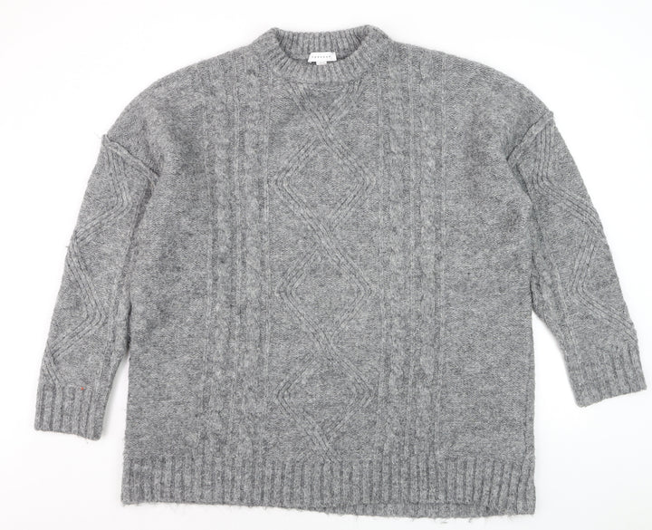 Topshop Grey Cable-Knit Crew Neck Jumper M Unisex Long Sleeve