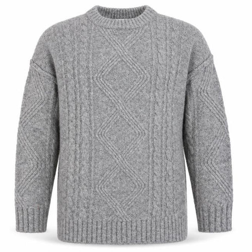 Topshop Grey Cable-Knit Crew Neck Jumper M Unisex Long Sleeve