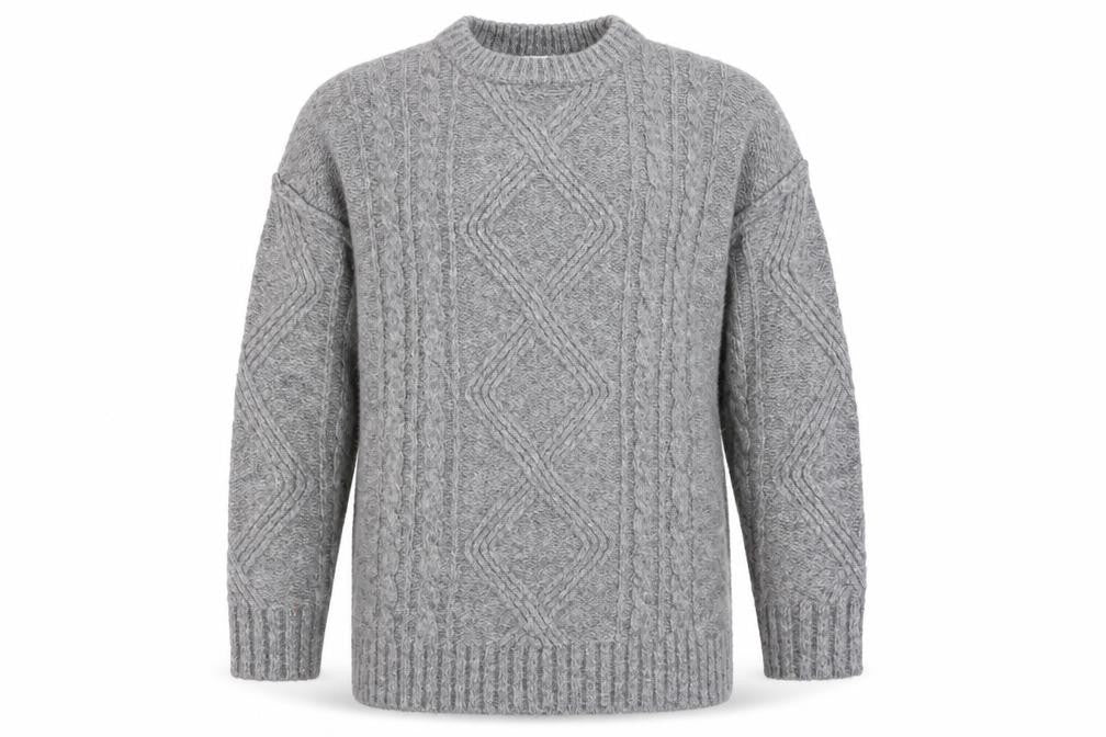 Topshop Grey Cable-Knit Crew Neck Jumper M Unisex Long Sleeve