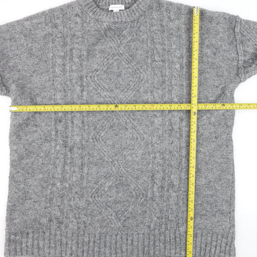 Topshop Grey Cable-Knit Crew Neck Jumper M Unisex Long Sleeve