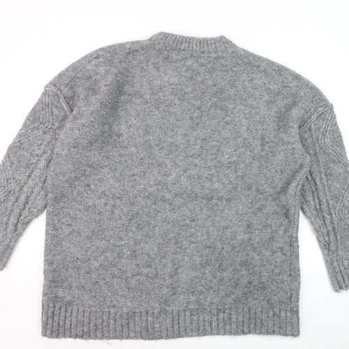 Topshop Grey Cable-Knit Crew Neck Jumper M Unisex Long Sleeve