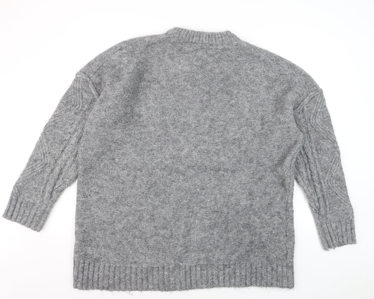 Topshop Grey Cable-Knit Crew Neck Jumper M Unisex Long Sleeve