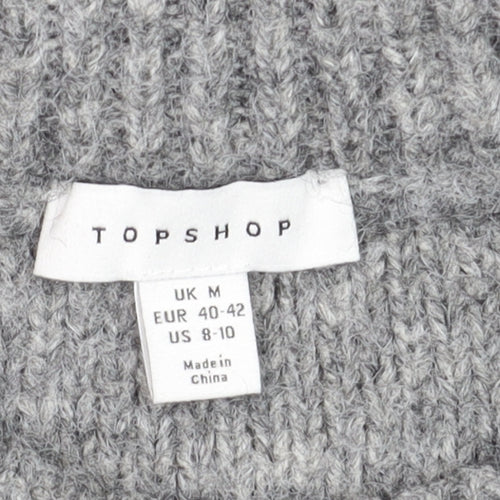 Topshop Grey Cable-Knit Crew Neck Jumper M Unisex Long Sleeve