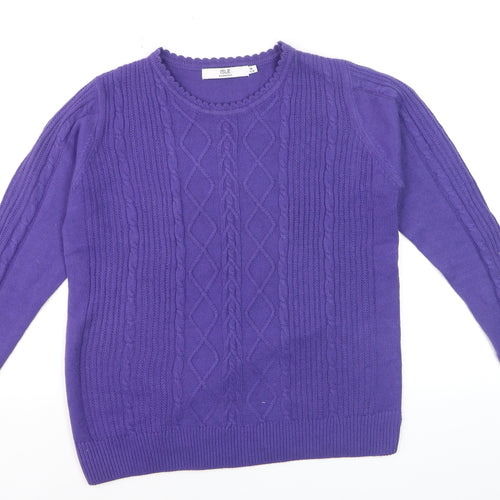Isle Essentials Women's Purple Cable Knit Jumper Size 14 Regular Fit