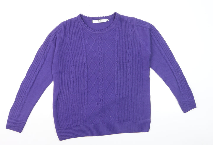 Isle Essentials Women's Purple Cable Knit Jumper Size 14 Regular Fit