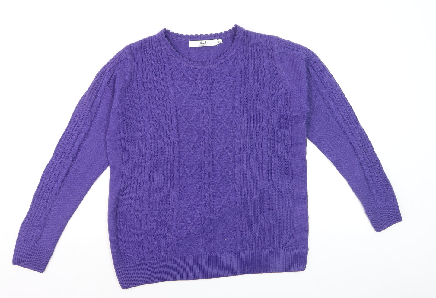 Isle Essentials Women's Purple Cable Knit Jumper Size 14 Regular Fit