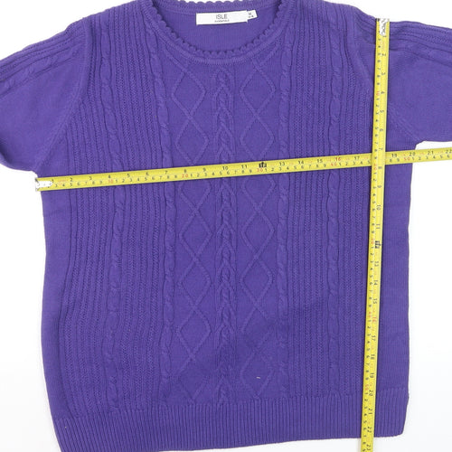 Isle Essentials Women's Purple Cable Knit Jumper Size 14 Regular Fit
