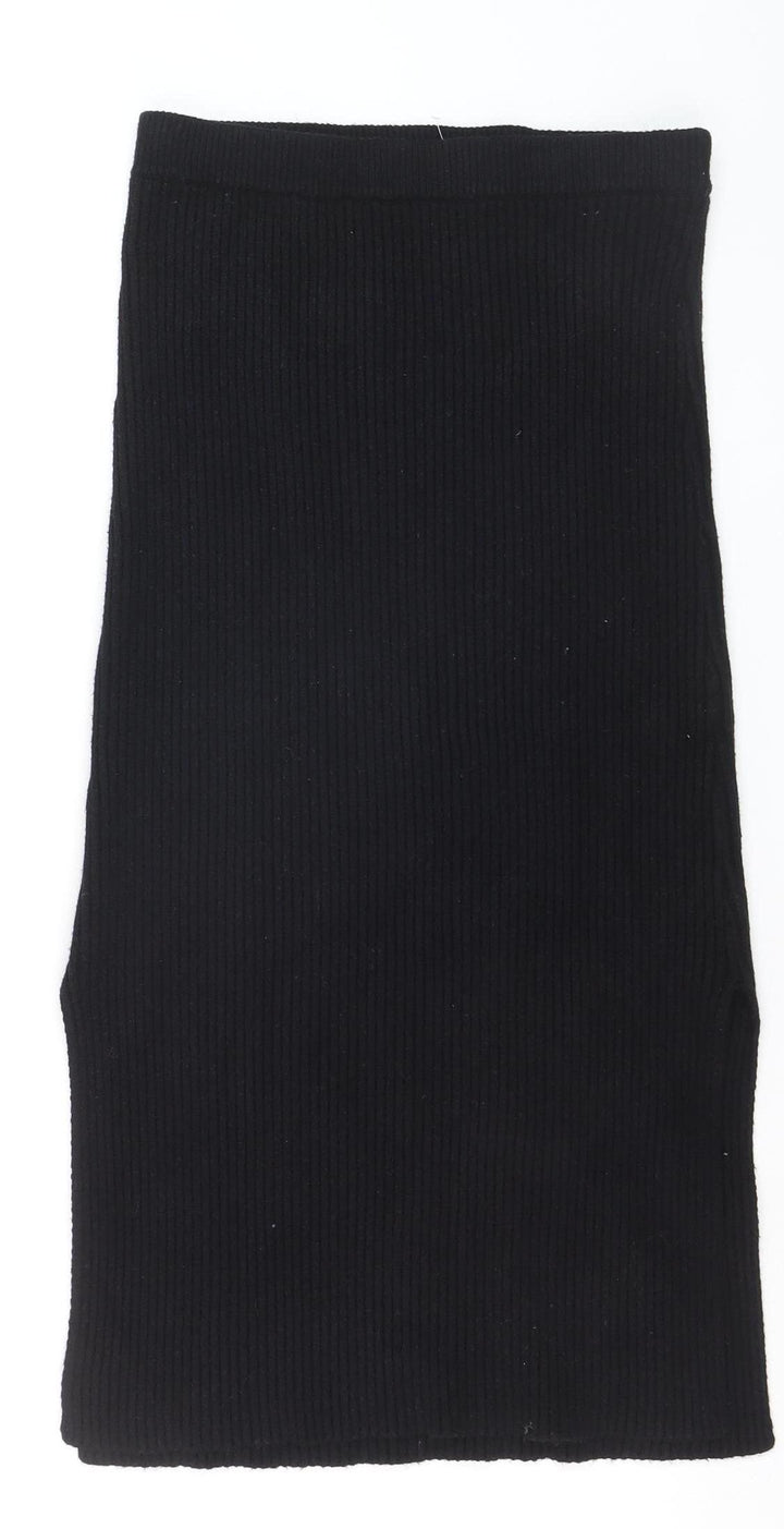 PrettyLittleThing Women’s Black Ribbed Knit High Waist Pencil Skirt Size 10