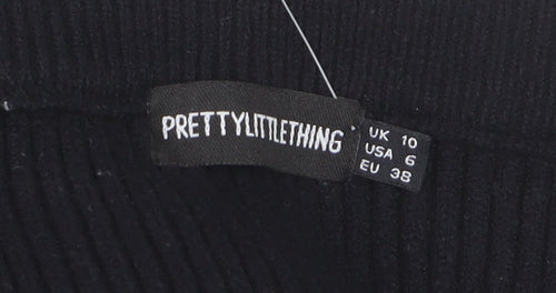 PrettyLittleThing Women’s Black Ribbed Knit High Waist Pencil Skirt Size 10