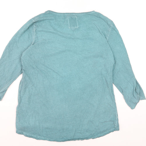 Tom Tailor Women Blue Sequin Star Cotton 3/4 Sleeve T-Shirt Size 12