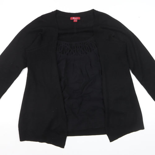 Monsoon Women Black Wool Blend Long Sleeve Open Cardigan Size 16