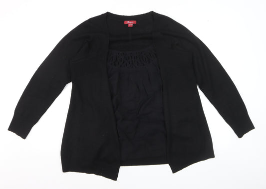 Monsoon Women Black Wool Blend Long Sleeve Open Cardigan Size 16