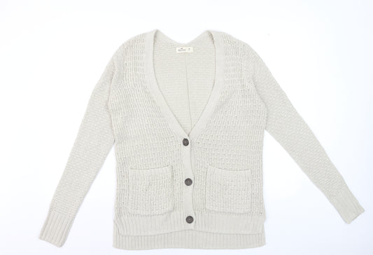 Hollister Women’s Beige V-Neck Knit Button Cardigan Size M