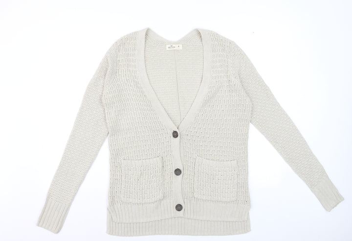 Hollister Women’s Beige V-Neck Knit Button Cardigan Size M