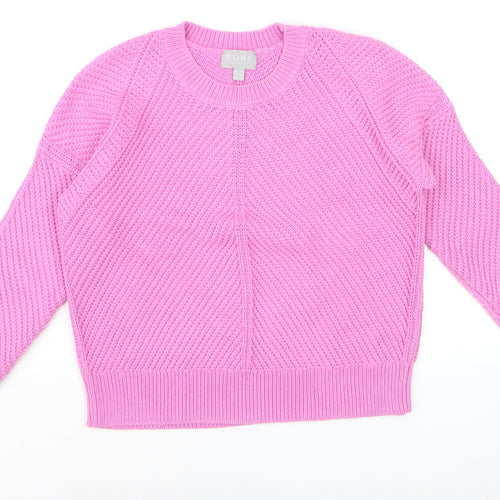 Pure Collection Women’s Pink Cotton Chunky Knit Crew Neck Jumper Size 12