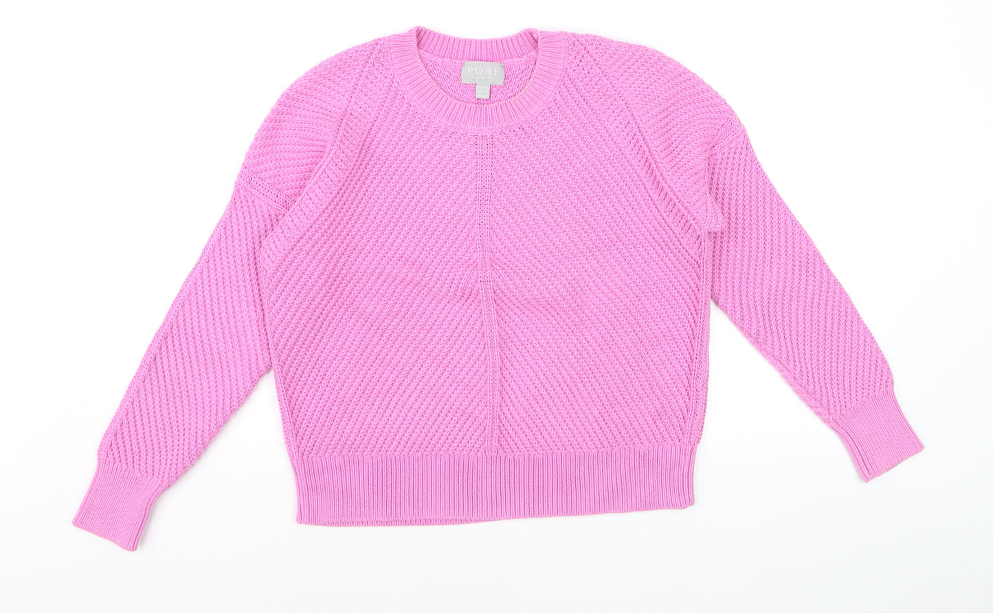 Pure Collection Women’s Pink Cotton Chunky Knit Crew Neck Jumper Size 12
