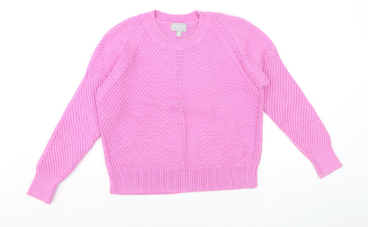 Pure Collection Women’s Pink Cotton Chunky Knit Crew Neck Jumper Size 12