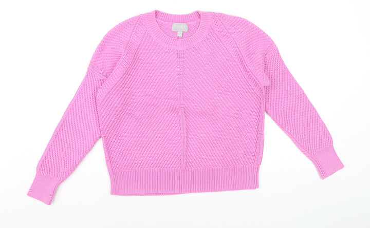 Pure Collection Women’s Pink Cotton Chunky Knit Crew Neck Jumper Size 12