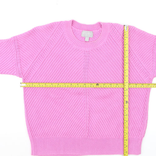 Pure Collection Women’s Pink Cotton Chunky Knit Crew Neck Jumper Size 12