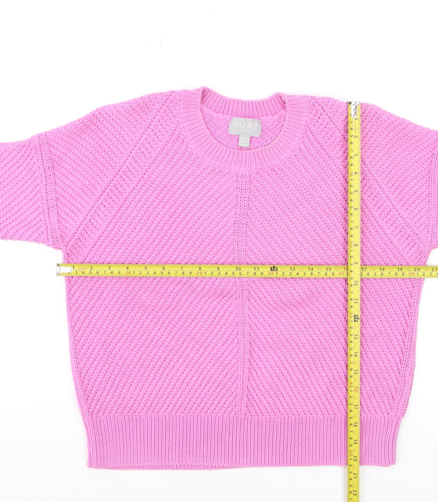 Pure Collection Women’s Pink Cotton Chunky Knit Crew Neck Jumper Size 12