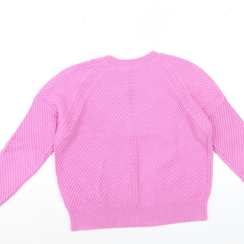 Pure Collection Women’s Pink Cotton Chunky Knit Crew Neck Jumper Size 12