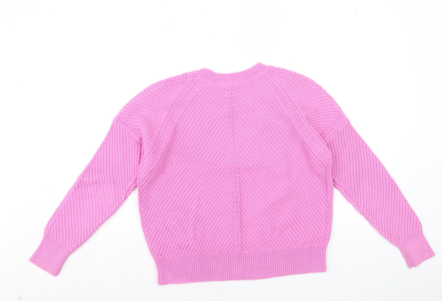 Pure Collection Women’s Pink Cotton Chunky Knit Crew Neck Jumper Size 12