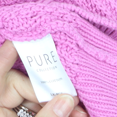 Pure Collection Women’s Pink Cotton Chunky Knit Crew Neck Jumper Size 12
