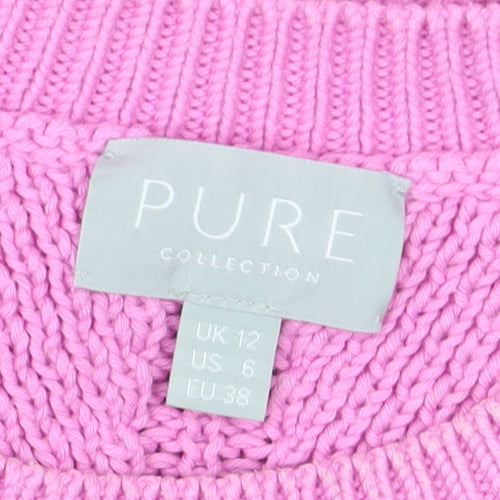 Pure Collection Women’s Pink Cotton Chunky Knit Crew Neck Jumper Size 12
