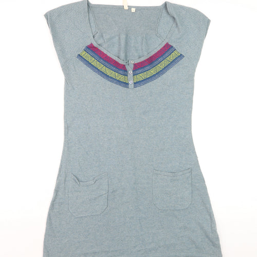 White Stuff Women's Blue Tunic Jumper Size 10 Scoop Neck Knit